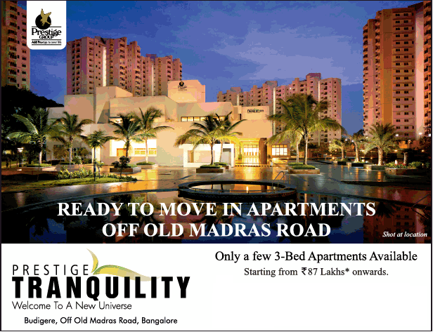 Ready to move in apartments  off old madras  road by Prestige Tranquility Bangalore Update